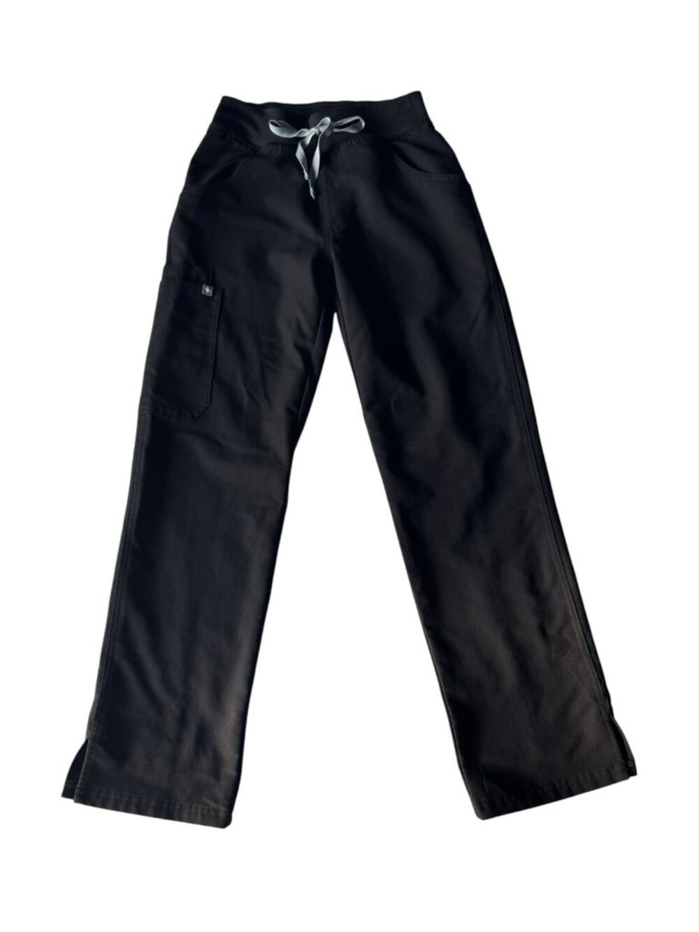 FIGS Womens Sz XS Petite HW Kade Black Straight-Leg  Scrub Pants Gray Drawstring